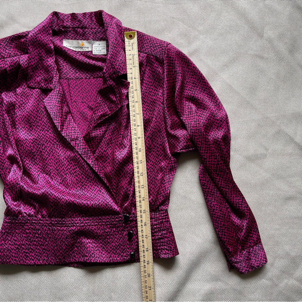 Structured Shoulder Blouse VTG 80s Liz Claiborne 8 Office Dopamine Dressing Pink - Picture 10 of 12